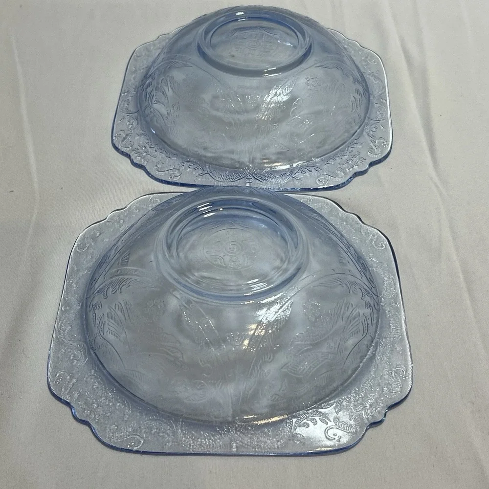 2‎ Vintage Federal Glass Madrid Depression Blue Soup Salad Bowl 6 3/4